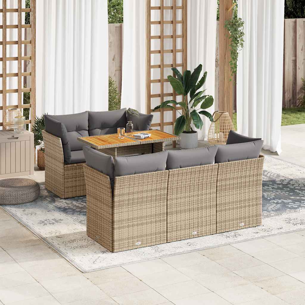 Set Divano da Giardino 6 pz con Cuscini Beige in Polyrattan | homemem39