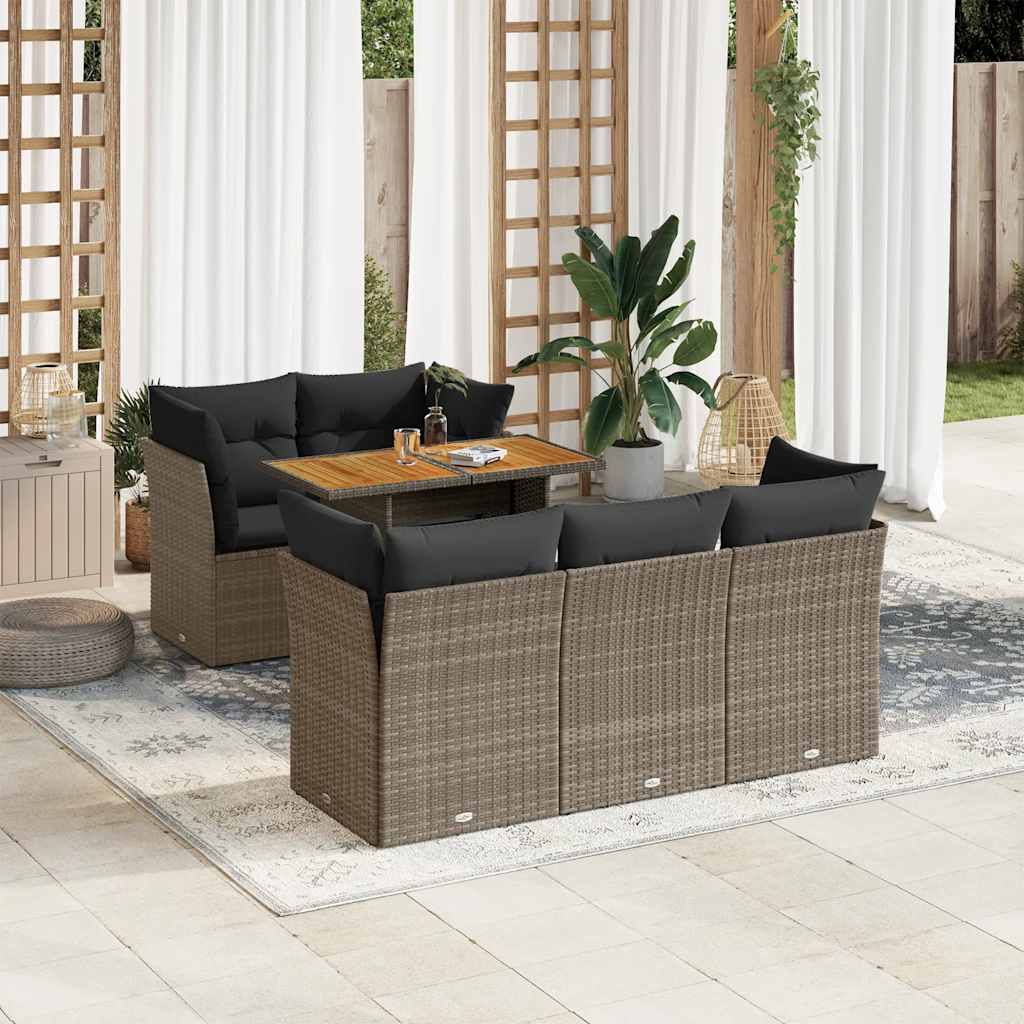 Set Divano da Giardino 6 pz con Cuscini Grigio in Polyrattan | homemem39