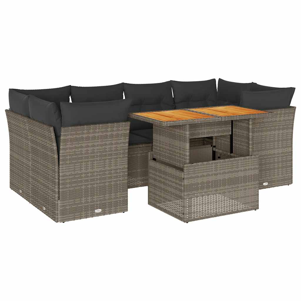 Set Divani da Giardino 7 pz con Cuscini Grigio in Polyrattan | homemem39