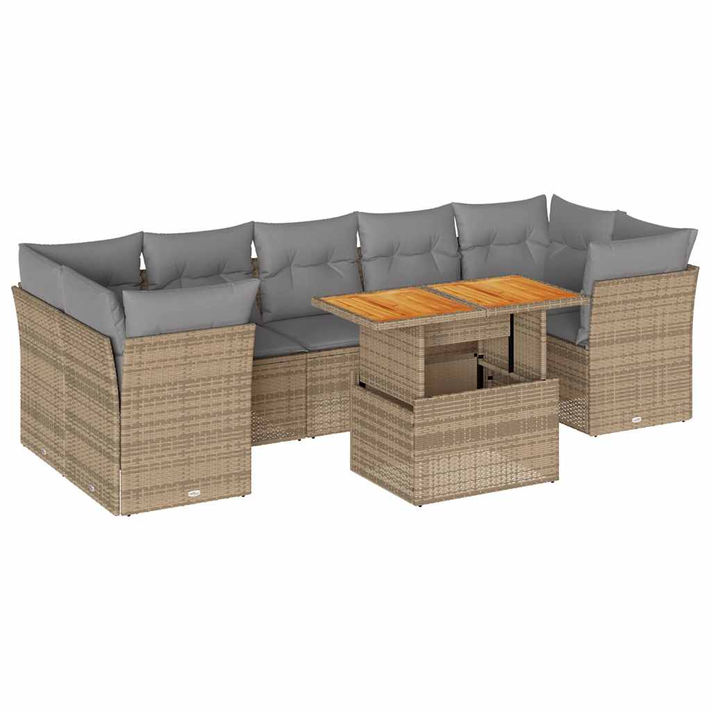 Set Divano da Giardino 8 pz con Cuscini Beige in Polyrattan | homemem39