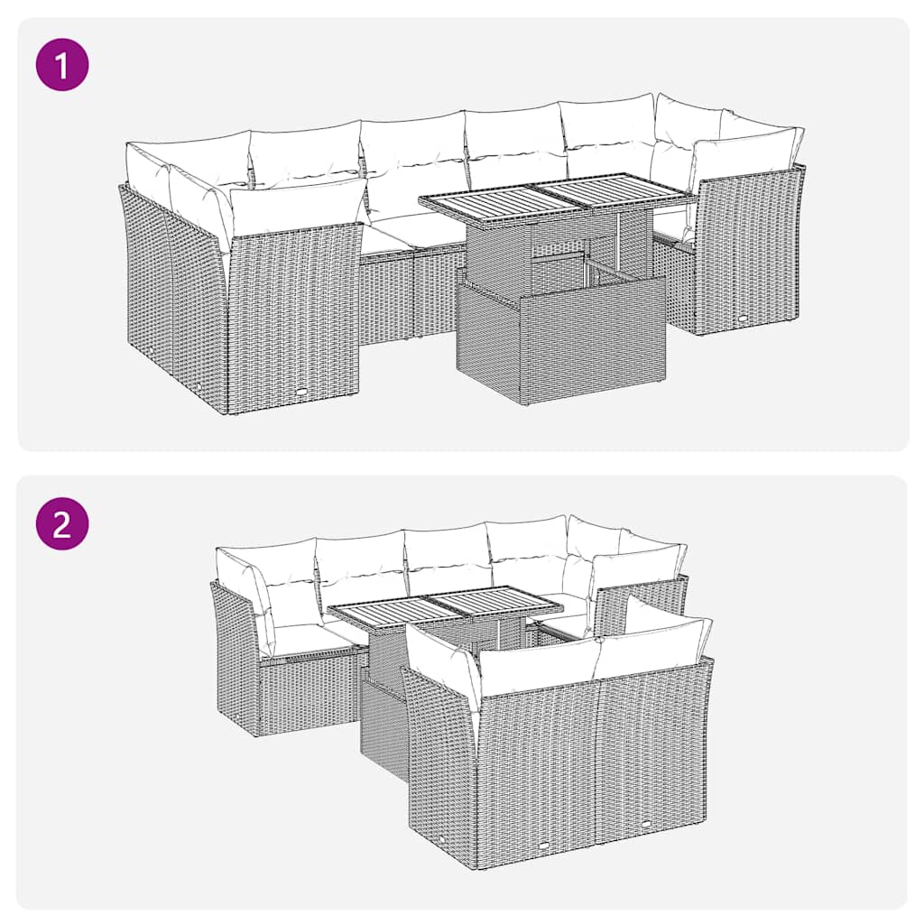 Set Divano da Giardino 8 pz con Cuscini Beige in Polyrattan | homemem39