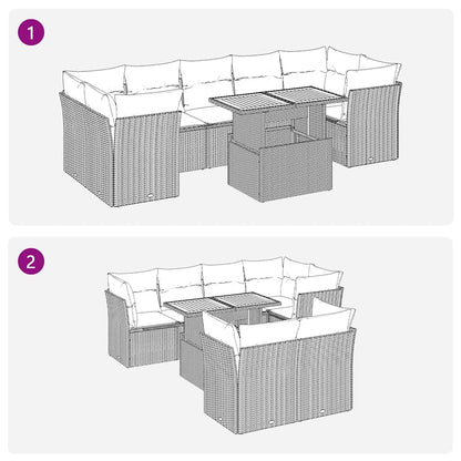 Set Divano da Giardino 8 pz con Cuscini Beige in Polyrattan | homemem39