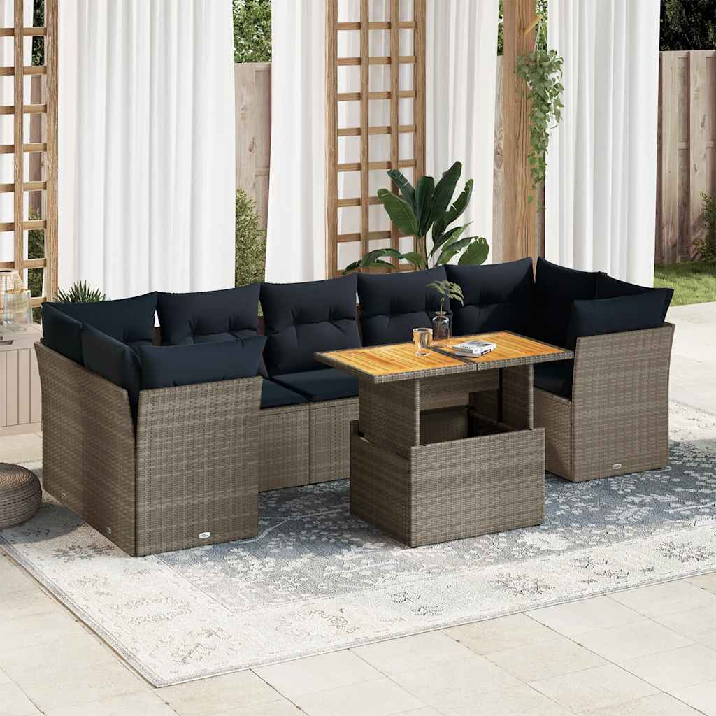 Set Divano da Giardino 8 pz con Cuscini Grigio in Polyrattan | homemem39