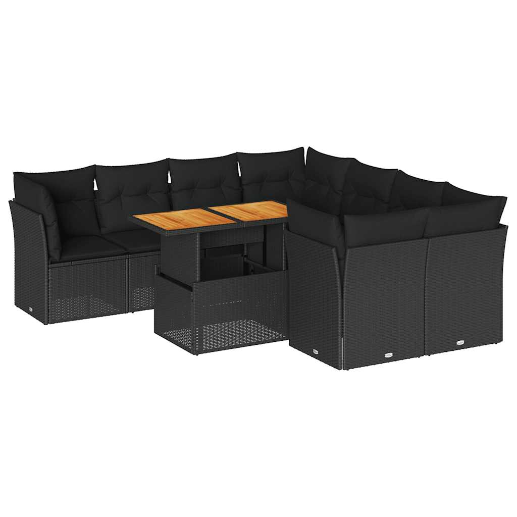 Set Divani da Giardino 9 pz con Cuscini Nero in Polyrattan | homemem39