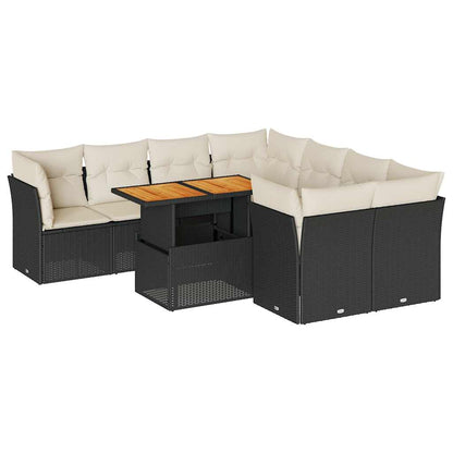 Set Divani da Giardino 9 pz con Cuscini Nero in Polyrattan | homemem39