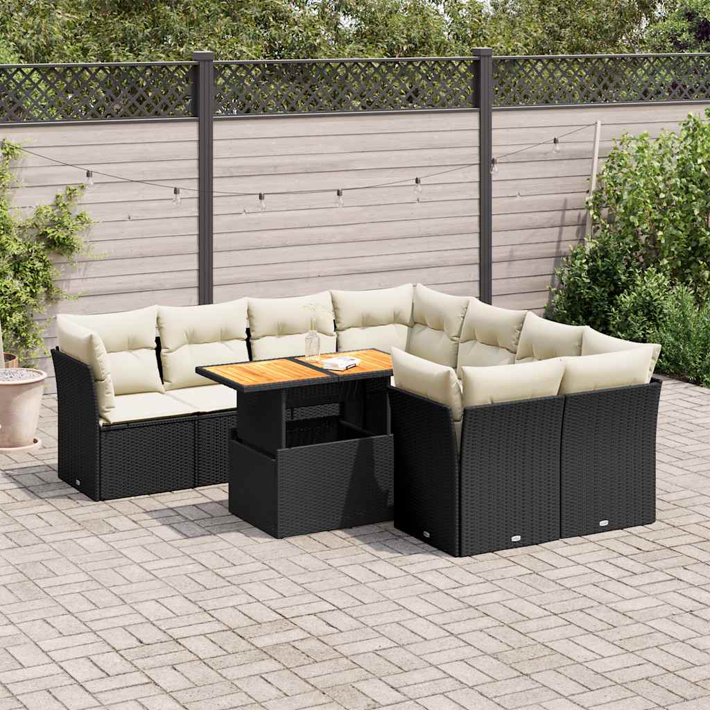 Set Divani da Giardino 9 pz con Cuscini Nero in Polyrattan | homemem39