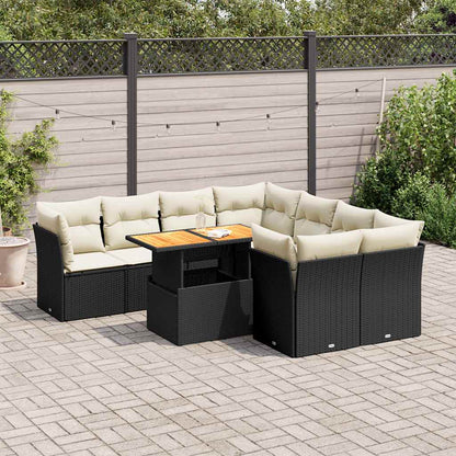 Set Divani da Giardino 9 pz con Cuscini Nero in Polyrattan | homemem39