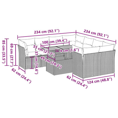 Set Divano da Giardino 9 pz con Cuscini Beige in Polyrattan