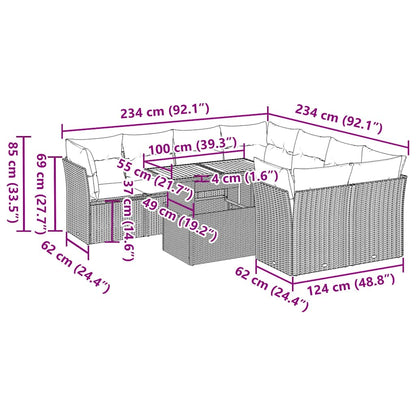 Set Divano da Giardino 9 pz con Cuscini Grigio in Polyrattan | homemem39