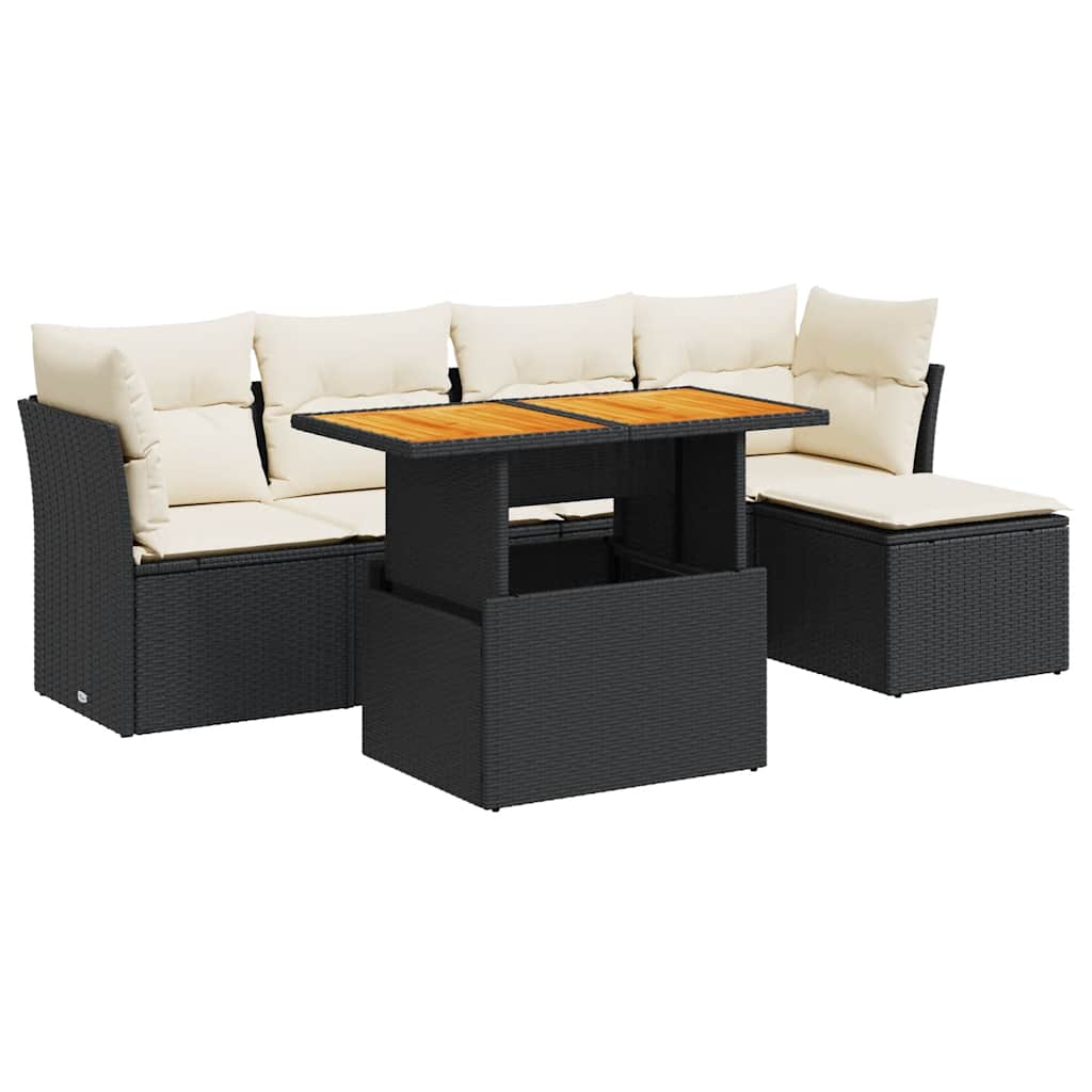 Set Divano da Giardino 6 pz con Cuscini Nero in Polyrattan | homemem39