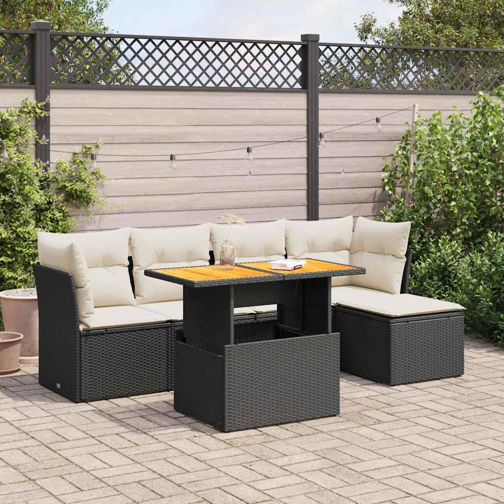 Set Divano da Giardino 6 pz con Cuscini Nero in Polyrattan | homemem39
