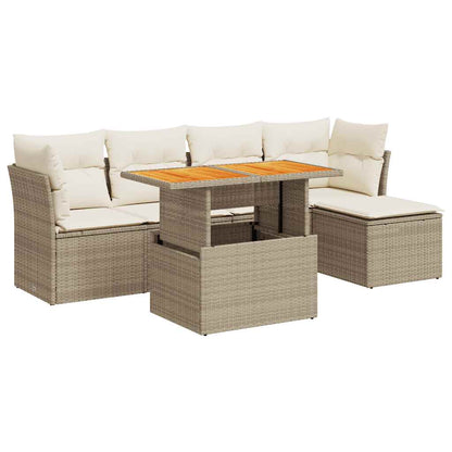 Set Divano da Giardino 6 pz con Cuscini Beige in Polyrattan