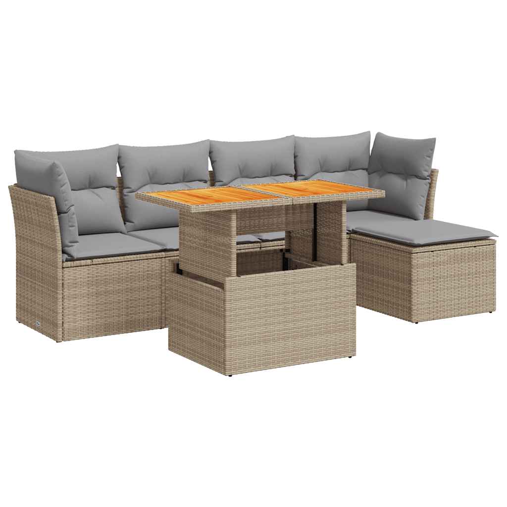 Set Divano da Giardino 6 pz con Cuscini Beige in Polyrattan - homemem39