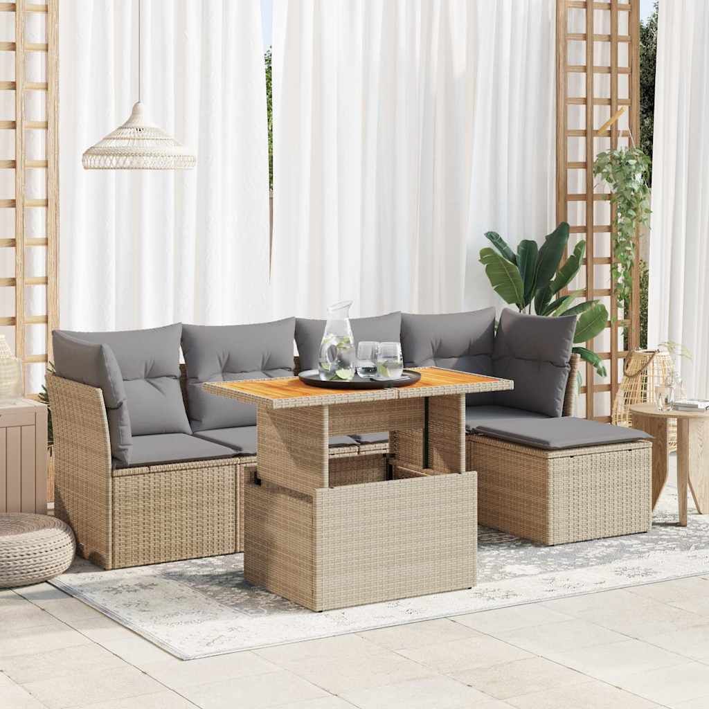 Set Divano da Giardino 6 pz con Cuscini Beige in Polyrattan - homemem39