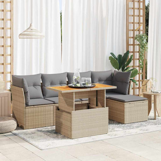 Set Divano da Giardino 6 pz con Cuscini Beige in Polyrattan - homemem39