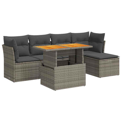 Set Divano da Giardino 6 pz con Cuscini Grigio in Polyrattan | homemem39