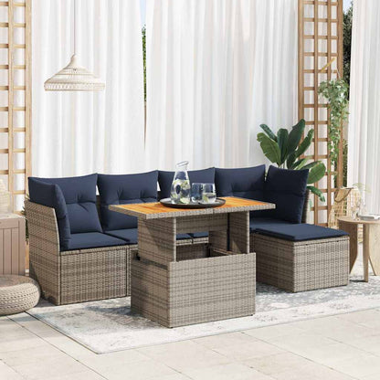 Set Divano da Giardino 6 pz con Cuscini Grigio in Polyrattan