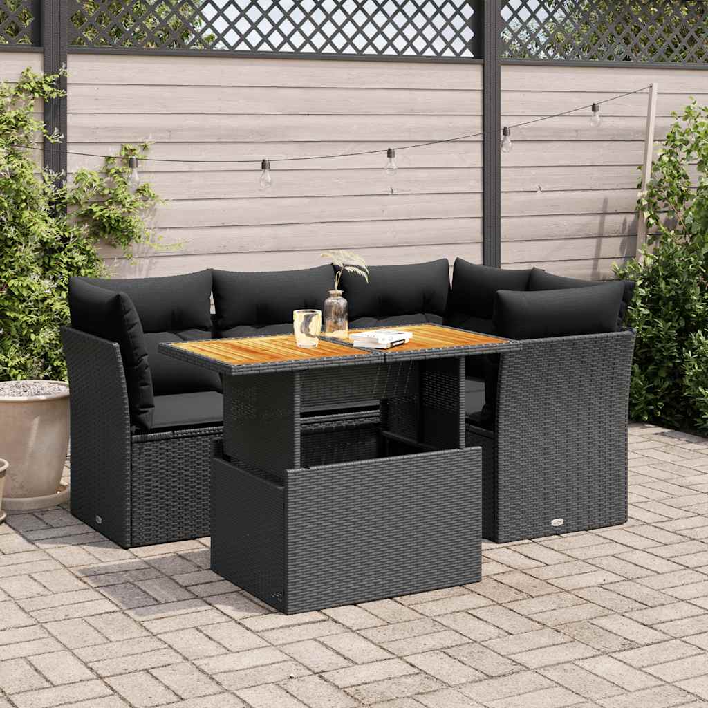 Set Divani da Giardino 5 pz con Cuscini in Polyrattan Nero | homemem39