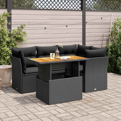 Set Divani da Giardino 5 pz con Cuscini in Polyrattan Nero | homemem39