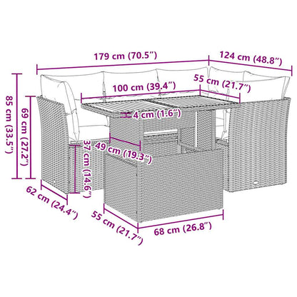 Set Divani da Giardino 5 pz con Cuscini in Polyrattan Nero