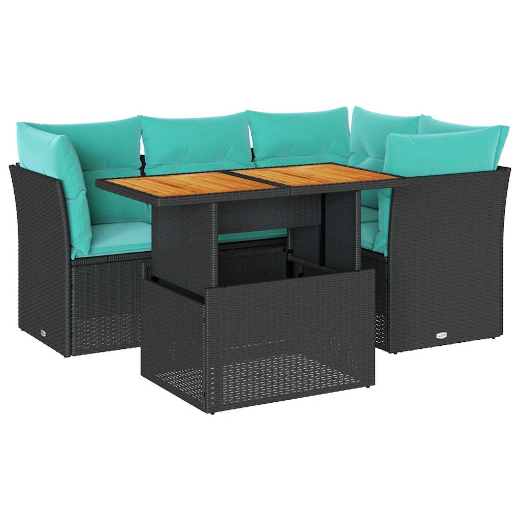 Set Divani da Giardino 5 pz con Cuscini in Polyrattan Nero | homemem39