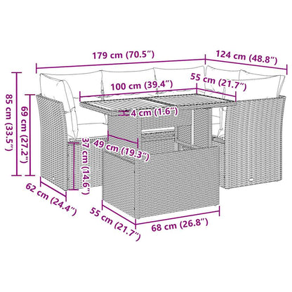 Set Divano da Giardino 5 pz con Cuscini Beige in Polyrattan