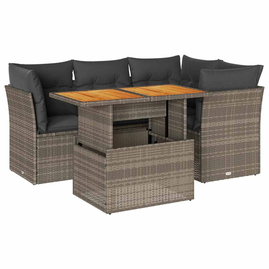 Set Divano da Giardino 5 pz con Cuscini Grigio in Polyrattan