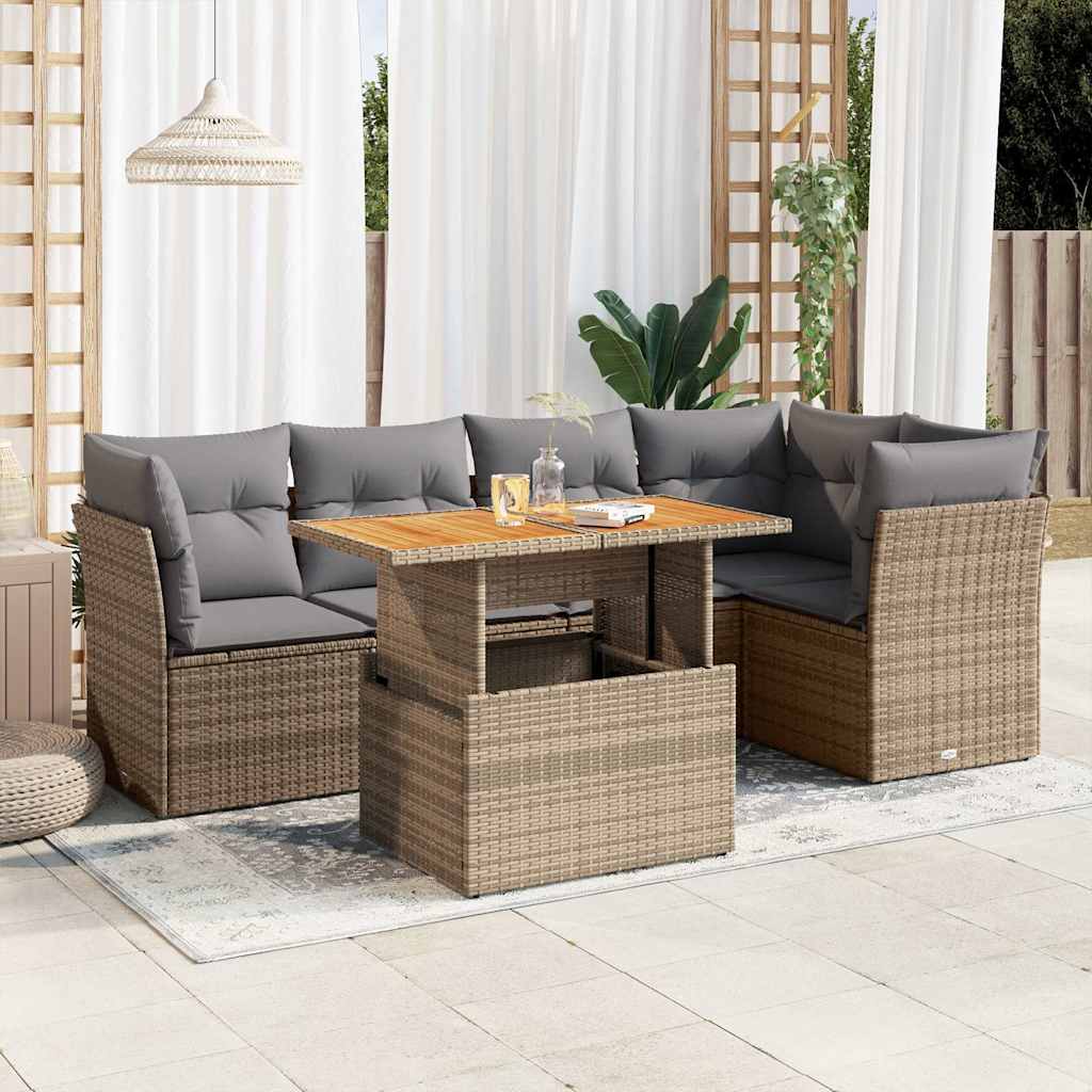 Set Divano da Giardino 6 pz con Cuscini Beige in Polyrattan | homemem39