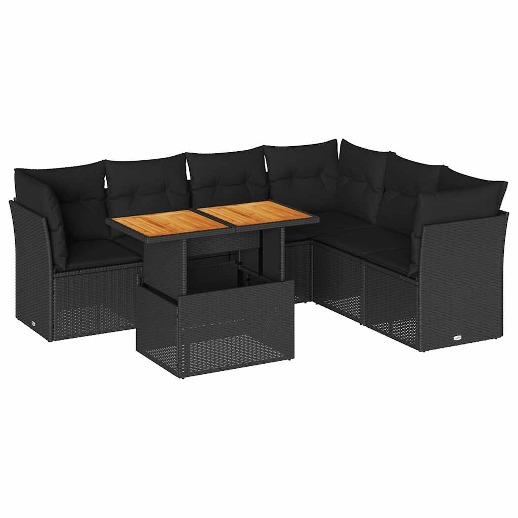 Set Divani da Giardino con Cuscini 7pz Nero Polyrattan | homemem39