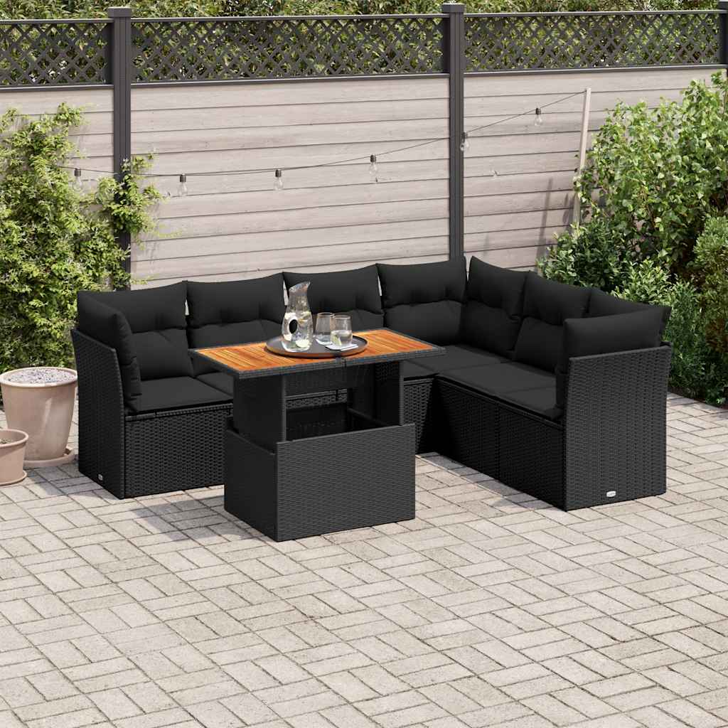 Set Divani da Giardino con Cuscini 7pz Nero Polyrattan | homemem39