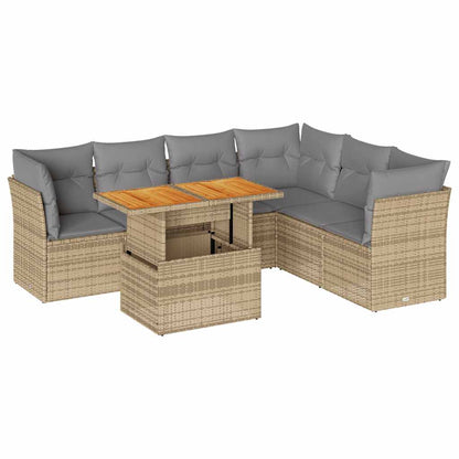 Set Divani da Giardino 7 pz con Cuscini Beige in Polyrattan | homemem39