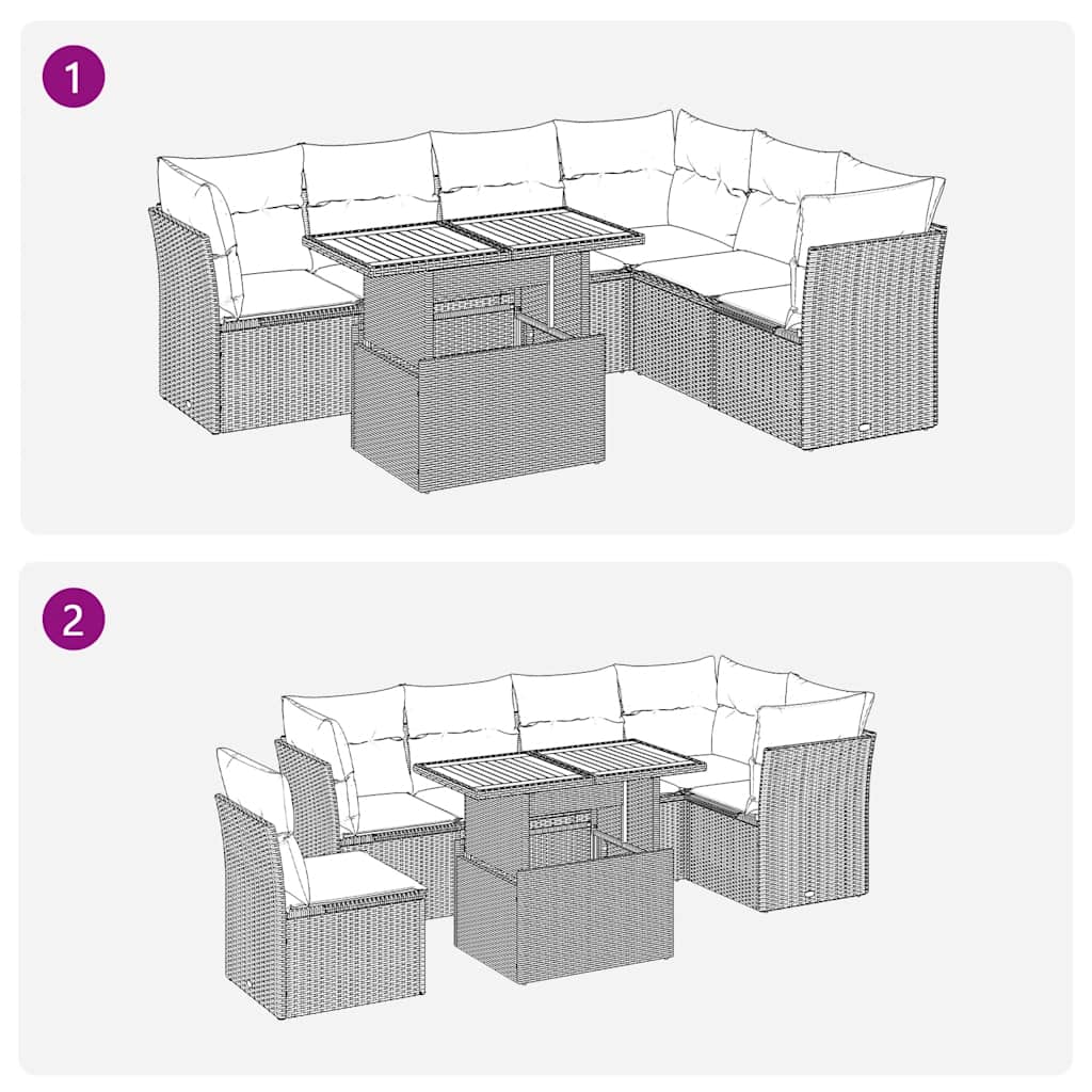 Set Divani da Giardino 7 pz con Cuscini Beige in Polyrattan | homemem39