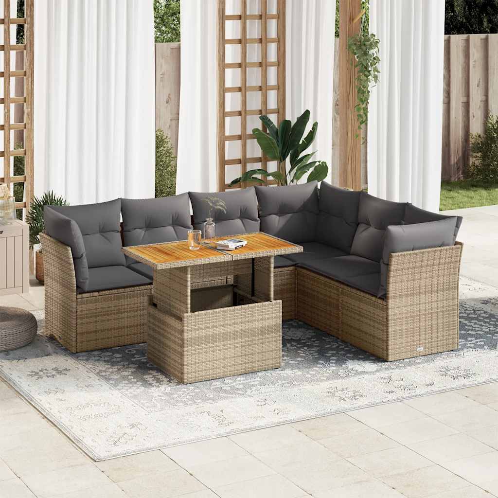 Set Divani da Giardino 7 pz con Cuscini Beige in Polyrattan | homemem39