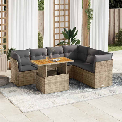 Set Divani da Giardino 7 pz con Cuscini Beige in Polyrattan | homemem39