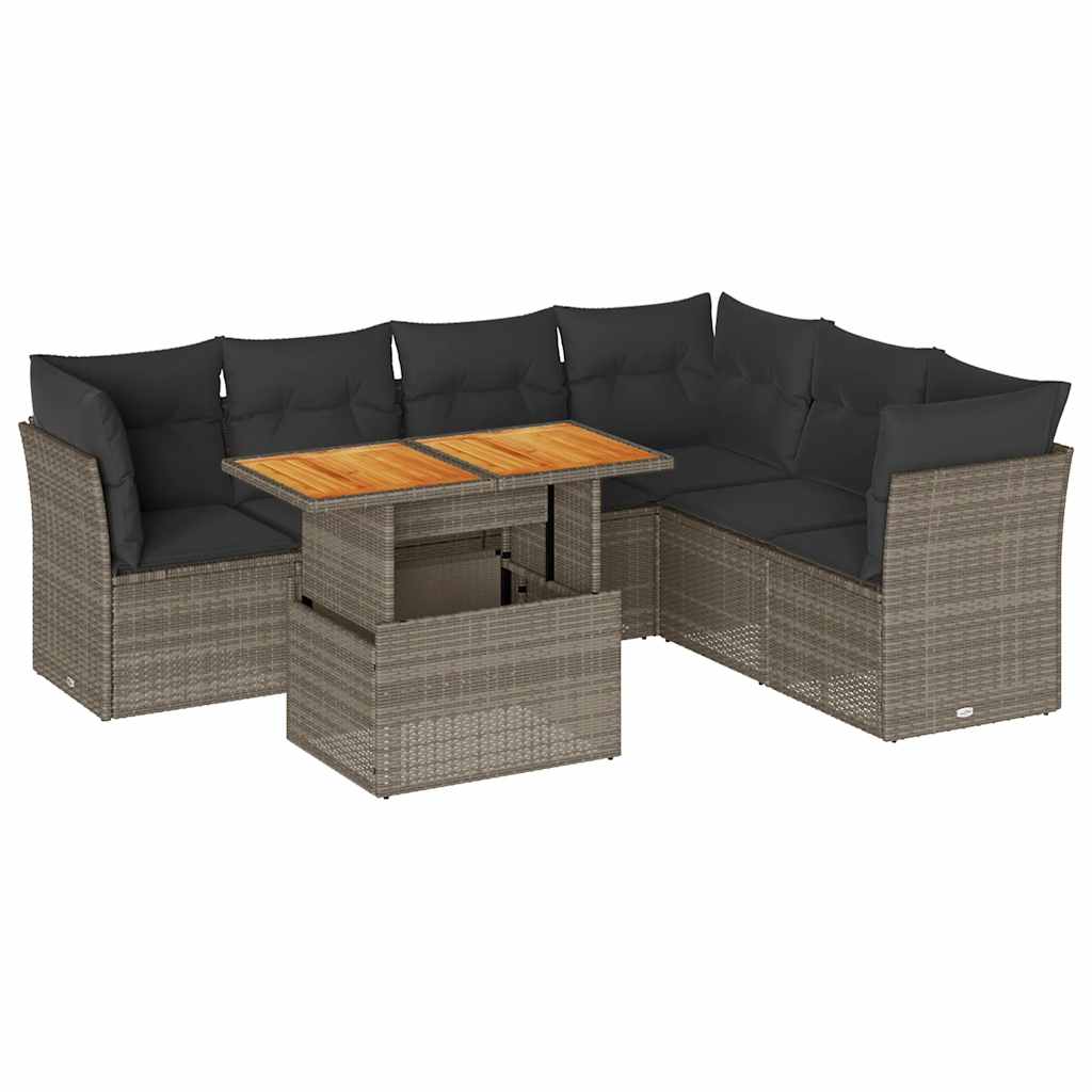 Set Divani da Giardino 7 pz con Cuscini Grigio in Polyrattan