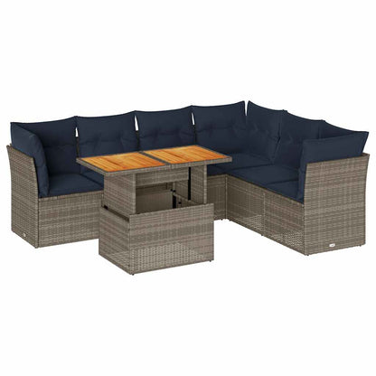 Set Divani da Giardino 7 pz con Cuscini Grigio in Polyrattan | homemem39