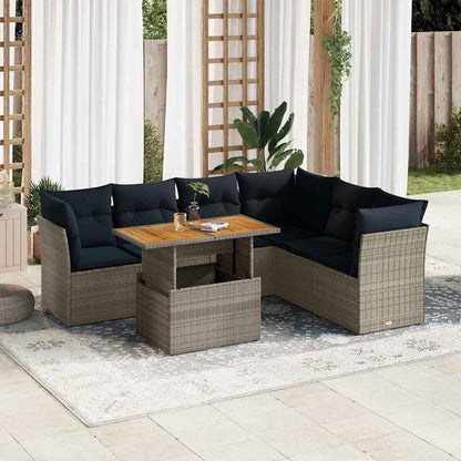 Set Divani da Giardino 7 pz con Cuscini Grigio in Polyrattan | homemem39
