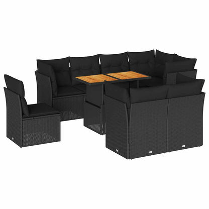 Set Divani da Giardino 9 pz con Cuscini Nero in Polyrattan | homemem39
