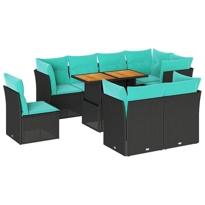 Set Divani da Giardino 9 pz con Cuscini Nero in Polyrattan | homemem39