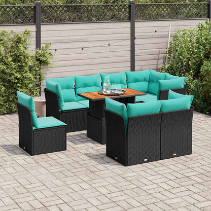 Set Divani da Giardino 9 pz con Cuscini Nero in Polyrattan | homemem39