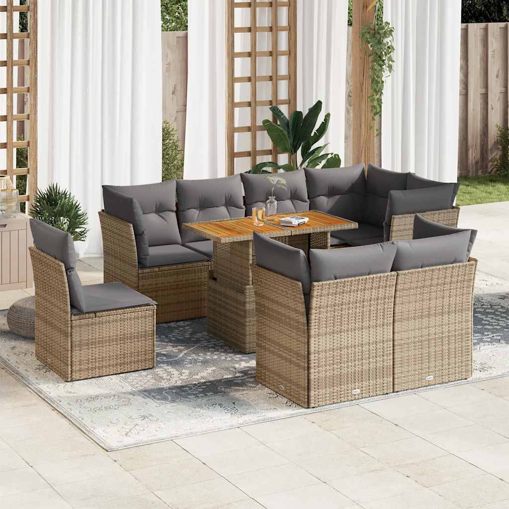 Set Divano da Giardino 9 pz con Cuscini Beige in Polyrattan | homemem39