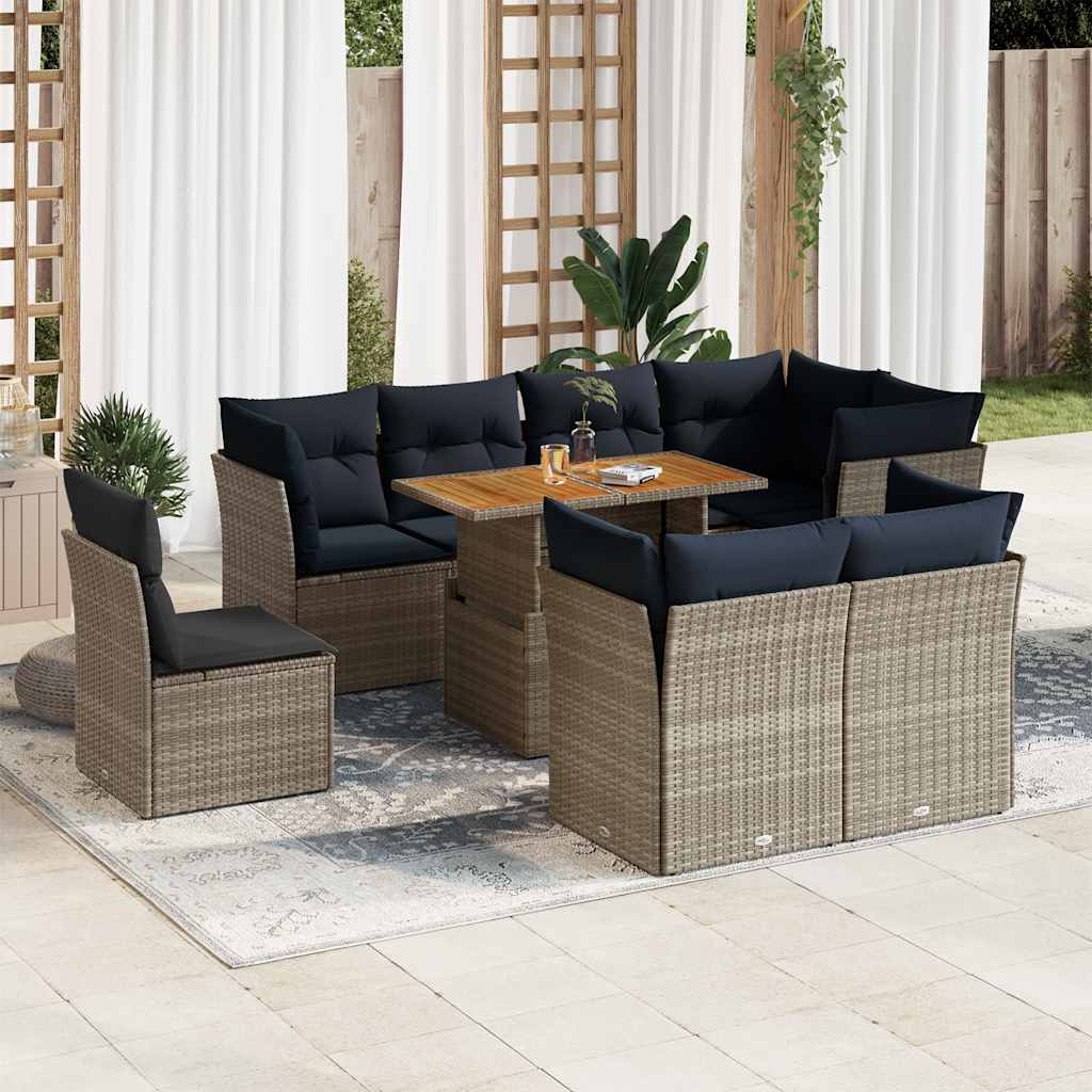 Set Divano da Giardino 9 pz con Cuscini Grigio in Polyrattan | homemem39