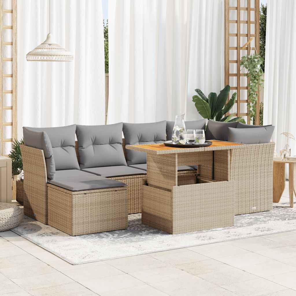 Set Divani da Giardino 7 pz con Cuscini in Polyrattan