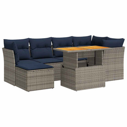 Set Divani da Giardino 7 pz con Cuscini Grigio in Polyrattan | homemem39
