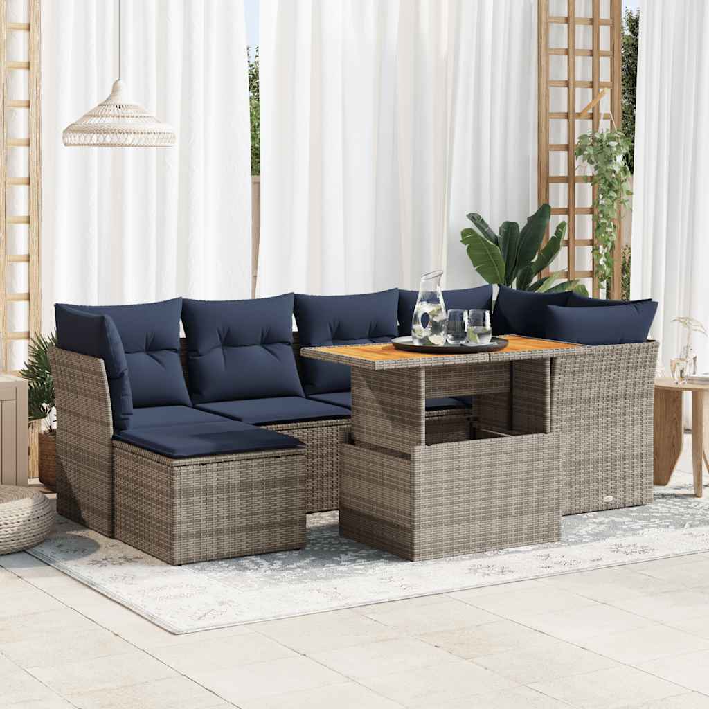 Set Divani da Giardino 7 pz con Cuscini Grigio in Polyrattan | homemem39