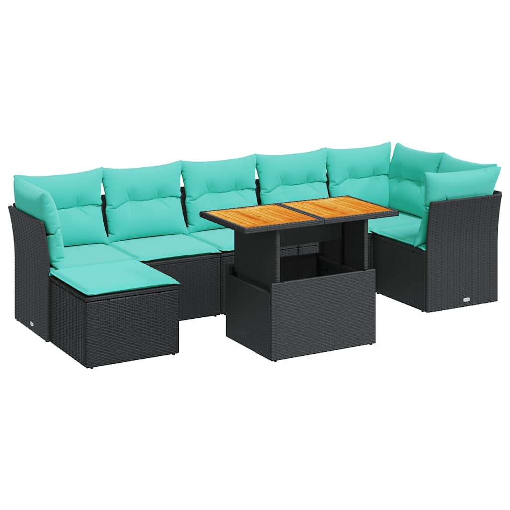 Set Divani da Giardino con Cuscini 8 pz Nero in Polyrattan | homemem39