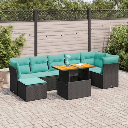 Set Divani da Giardino con Cuscini 8 pz Nero in Polyrattan | homemem39