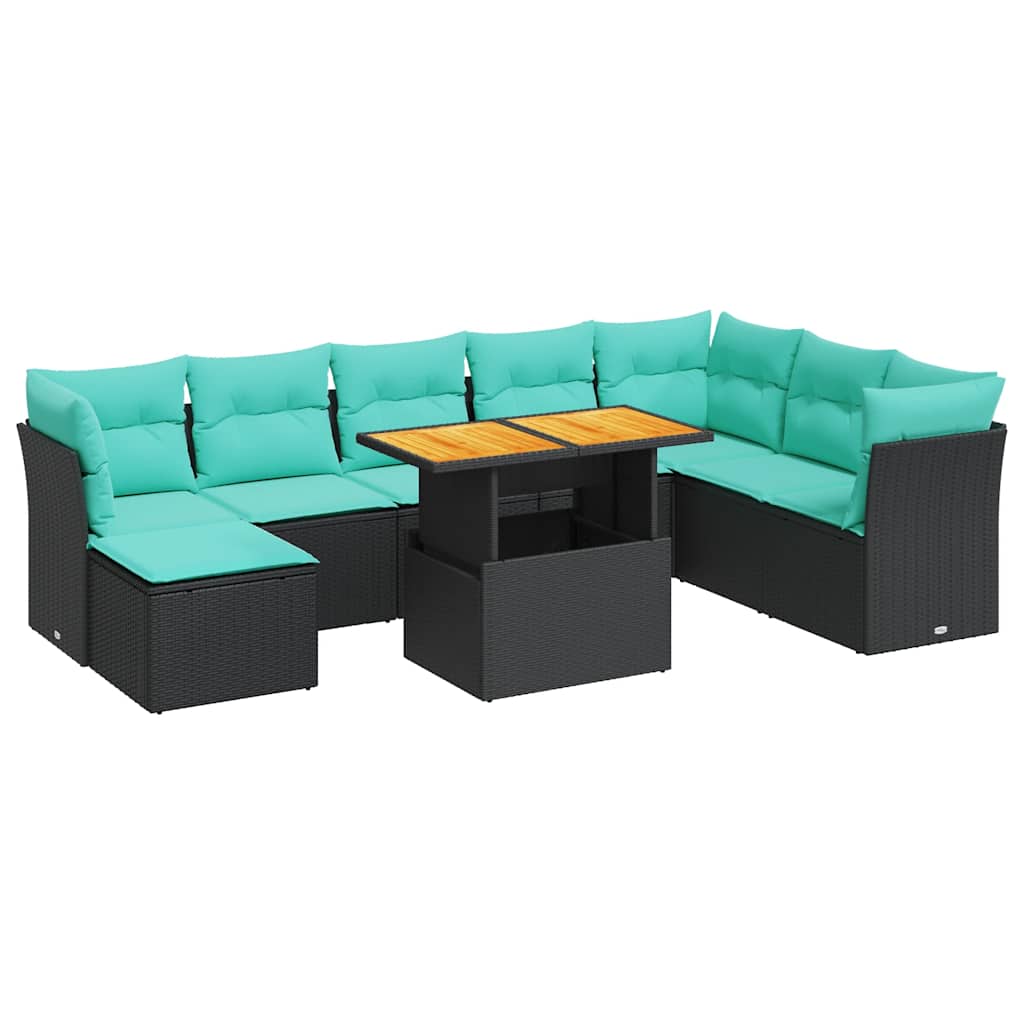 Set Divano da Giardino 6 pz con Cuscini Nero in Polyrattan | homemem39