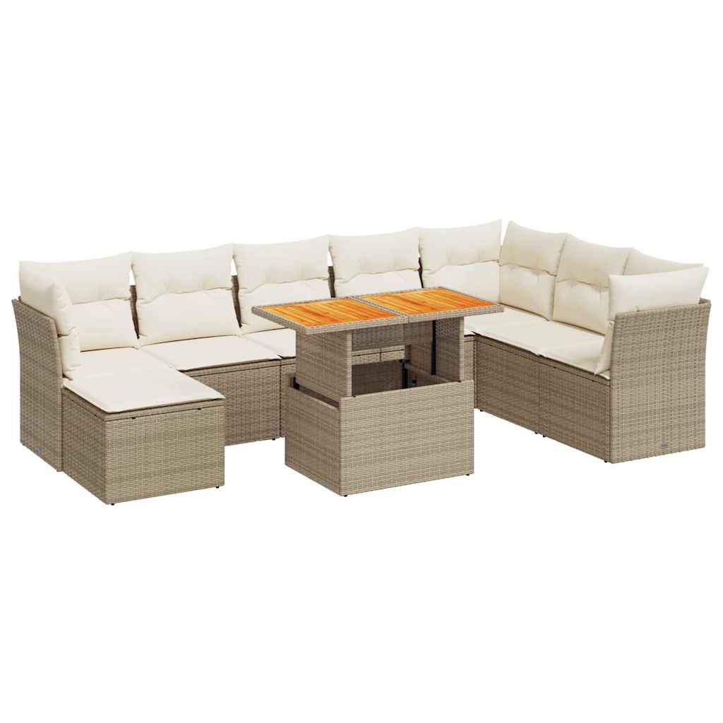 Set Divano da Giardino 9 pz con Cuscini Beige in Polyrattan | homemem39