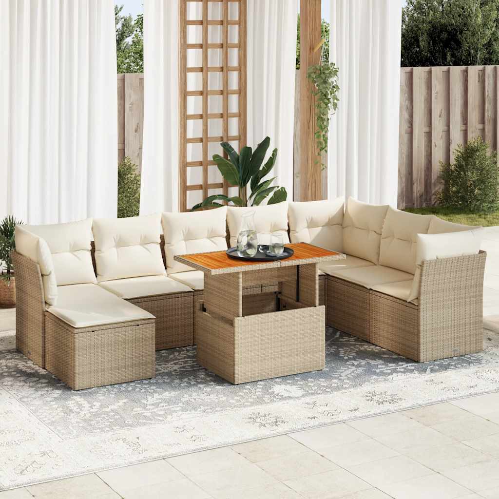 Set Divano da Giardino 9 pz con Cuscini Beige in Polyrattan | homemem39